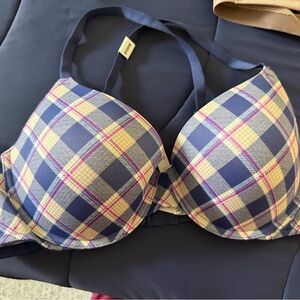 Victoria's Secret Navy and Pink Plaid Bra lightly lined